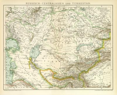 Russisch Centralasien und Turkestan historische Landkarte Lithographie ca. 1898