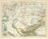 Russisch Zentralasien Turkestan Karte Lithographie 1899...
