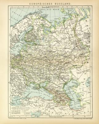 Europäisches Russland Karte Lithographie 1899 Original der Zeit