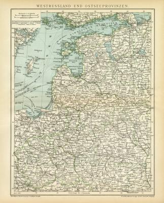 Westrussland und Ostseeprovinzen historische Landkarte Lithographie ca. 1899
