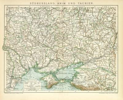 Südrussland Krim und Taurien historische Landkarte Lithographie ca. 1892