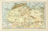 Sahara historische Landkarte Lithographie ca. 1892