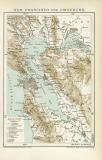 San Francisco und Umgebung historischer Stadtplan Karte Lithographie ca. 1892