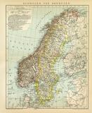 Schweden und Norwegen historische Landkarte Lithographie ca. 1896