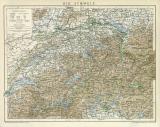 Die Schweiz historische Landkarte Lithographie ca. 1892