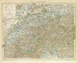 Die Schweiz historische Landkarte Lithographie ca. 1896