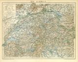 Die Schweiz historische Landkarte Lithographie ca. 1897