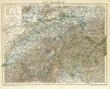 Die Schweiz historische Landkarte Lithographie ca. 1898