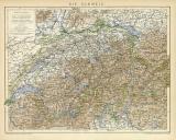 Schweiz Karte Lithographie 1899 Original der Zeit