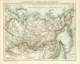 Sibirien I. Karte Lithographie 1892 Original der Zeit