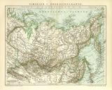 Sibirien I. Karte Lithographie 1897 Original der Zeit