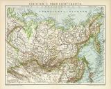 Sibirien I. Karte Lithographie 1898 Original der Zeit