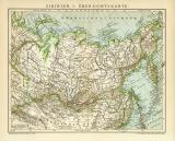 Sibirien I. Karte Lithographie 1900 Original der Zeit