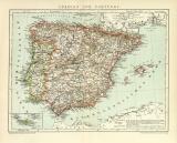 Spanien und Portugal historische Landkarte Lithographie ca. 1892