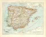 Spanien und Portugal Karte Lithographie 1897 Original der...