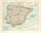Spanien und Portugal historische Landkarte Lithographie ca. 1897