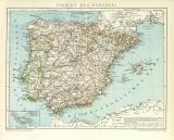 Spanien und Portugal historische Landkarte Lithographie ca. 1898