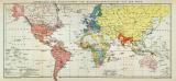 Verteilung der Staatsformen und Kolonialverfassungen auf der Erde historische Landkarte Lithographie ca. 1897