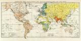 Verteilung der Staatsformen und Kolonialverfassungen auf der Erde historische Landkarte Lithographie ca. 1898