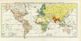 Verteilung der Staatsformen und Kolonialverfassungen auf der Erde historische Landkarte Lithographie ca. 1899