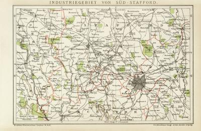Industriegebiet von Süd - Stafford historische Landkarte Lithographie ca. 1892