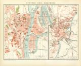 Stettin und Umgebung historischer Stadtplan Karte Lithographie ca. 1892