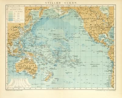 Stiller Ozean Karte Lithographie 1892 Original der Zeit