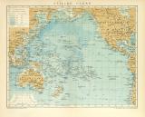 Stiller Ozean Karte Lithographie 1892 Original der Zeit