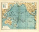 Stiller Ozean Karte Lithographie 1900 Original der Zeit