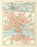 Stockholm Stadtplan Lithographie 1892 Original der Zeit