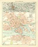 Stockholm Stadtplan Lithographie 1897 Original der Zeit