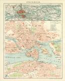Stockholm historischer Stadtplan Karte Lithographie ca. 1898
