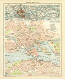 Stockholm historischer Stadtplan Karte Lithographie ca. 1900