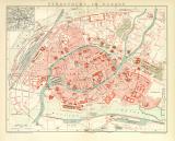 Strassburg im Elsass historischer Stadtplan Karte Lithographie ca. 1892