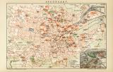 Stuttgart historischer Stadtplan Karte Lithographie ca. 1899