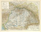 Ungarn & Galizien Karte Lithographie 1892 Original der Zeit