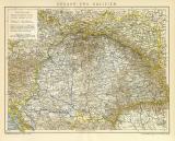 Ungarn und Galizien historische Landkarte Lithographie ca. 1899