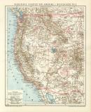 USA Westlicher Teil Karte Lithographie 1898 Original der...