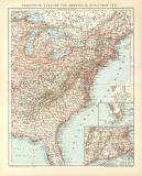 USA Östlicher Teil Karte Lithographie 1892 Original...