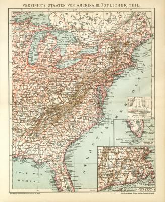 Vereinigte Staaten von Amerika III. Östlicher Teil historische Landkarte Lithographie ca. 1900