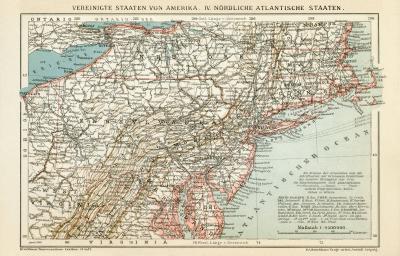 Vereinigte Staaten von Amerika IV. Nördliche Atlantische Staaten historische Landkarte Lithographie ca. 1900