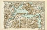 Vierwaldstätter See historische Landkarte Lithographie ca. 1892