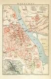 Warschau Stadtplan Lithographie 1900 Original der Zeit