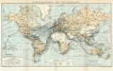 Übersichtskarte des Weltverkehrs historische Landkarte Lithographie ca. 1896