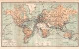 Übersichtskarte des Weltverkehrs historische Landkarte Lithographie ca. 1898