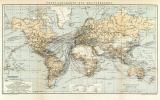 Übersichtskarte des Weltverkehrs historische Landkarte Lithographie ca. 1900