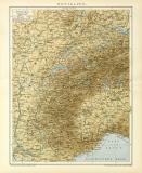 Westalpen Karte Lithographie 1892 Original der Zeit
