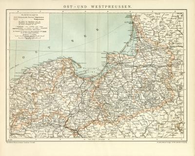 Ost- und Westpreussen historische Landkarte Lithographie ca. 1899