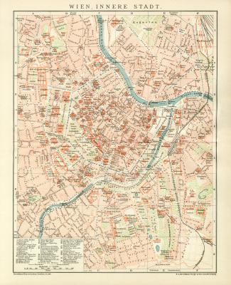 Wien Innere Stadt historischer Stadtplan Karte Lithographie ca. 1898