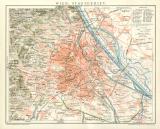 Wien Stadtgebiet historischer Stadtplan Karte Lithographie ca. 1897